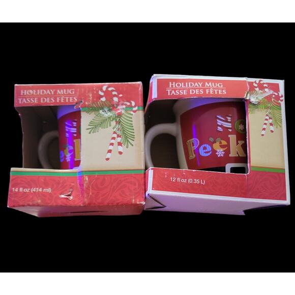 Christmas Holiday Royal Norfolk Santa Mug  No Peeking written on it. Set of 2 - Picture 6 of 8